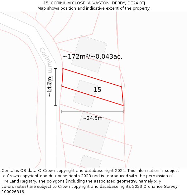 15, CORINIUM CLOSE, ALVASTON, DERBY, DE24 0TJ: Plot and title map