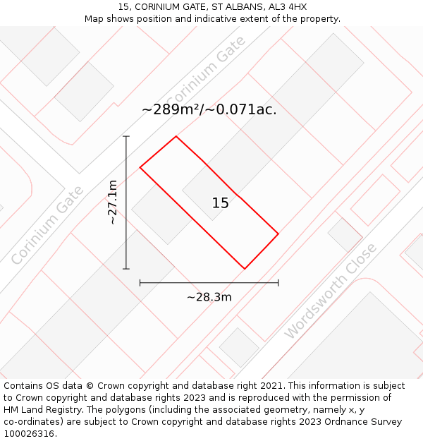 15, CORINIUM GATE, ST ALBANS, AL3 4HX: Plot and title map