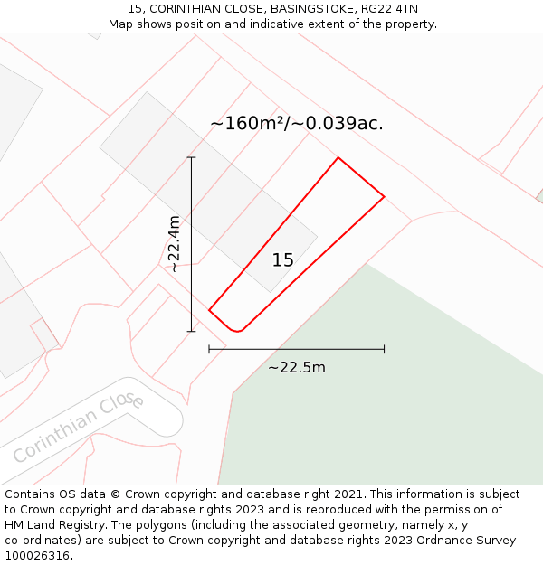 15, CORINTHIAN CLOSE, BASINGSTOKE, RG22 4TN: Plot and title map