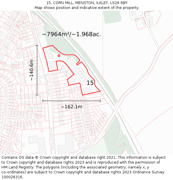 15, CORN MILL, MENSTON, ILKLEY, LS29 6BY: Plot and title map