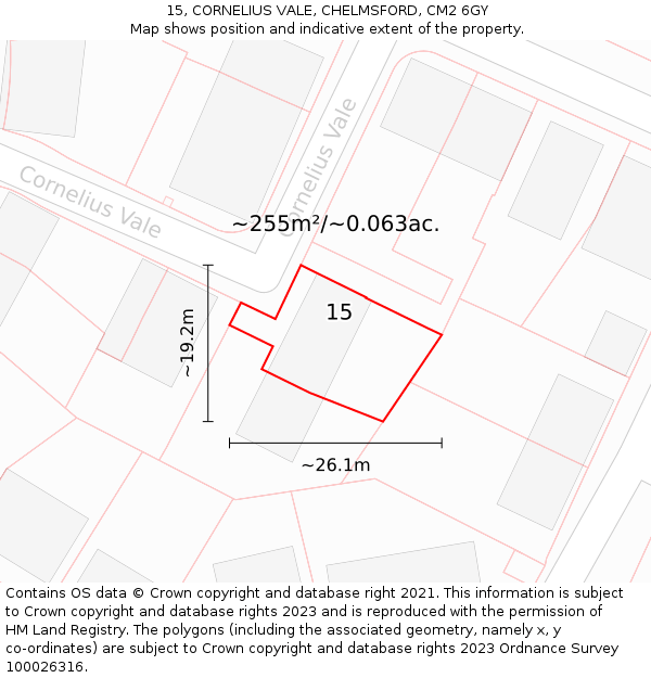 15, CORNELIUS VALE, CHELMSFORD, CM2 6GY: Plot and title map