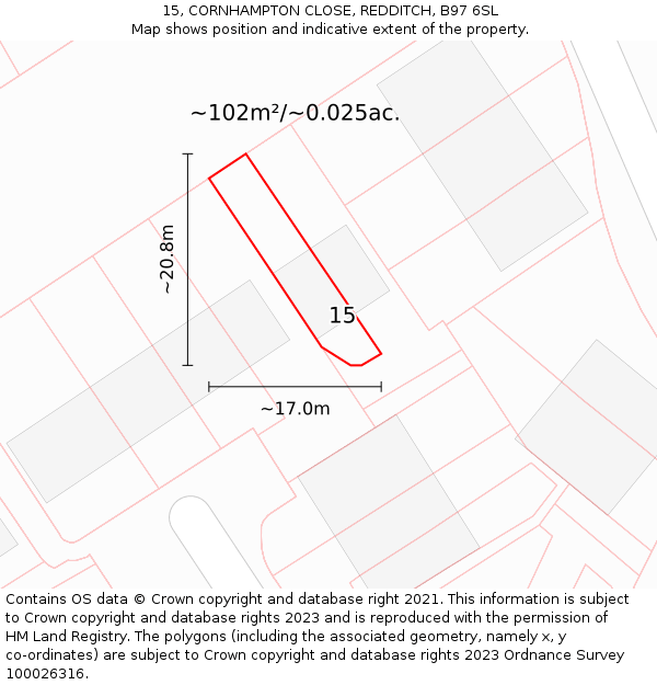15, CORNHAMPTON CLOSE, REDDITCH, B97 6SL: Plot and title map