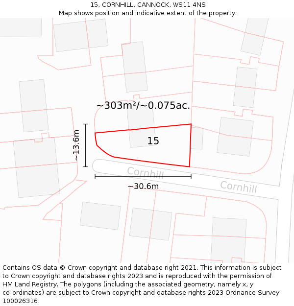 15, CORNHILL, CANNOCK, WS11 4NS: Plot and title map