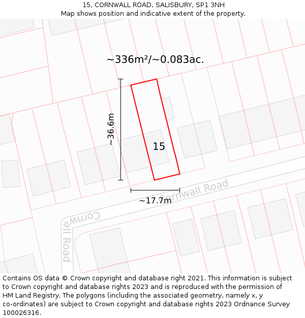 15, CORNWALL ROAD, SALISBURY, SP1 3NH: Plot and title map