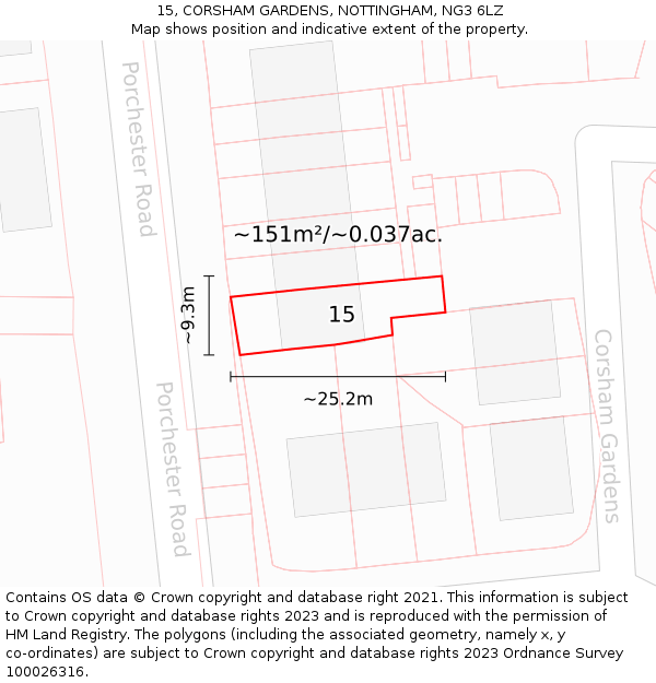 15, CORSHAM GARDENS, NOTTINGHAM, NG3 6LZ: Plot and title map