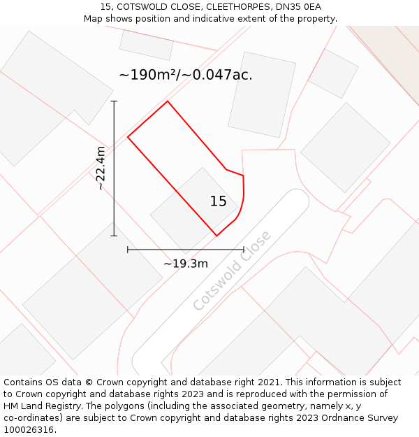 15, COTSWOLD CLOSE, CLEETHORPES, DN35 0EA: Plot and title map