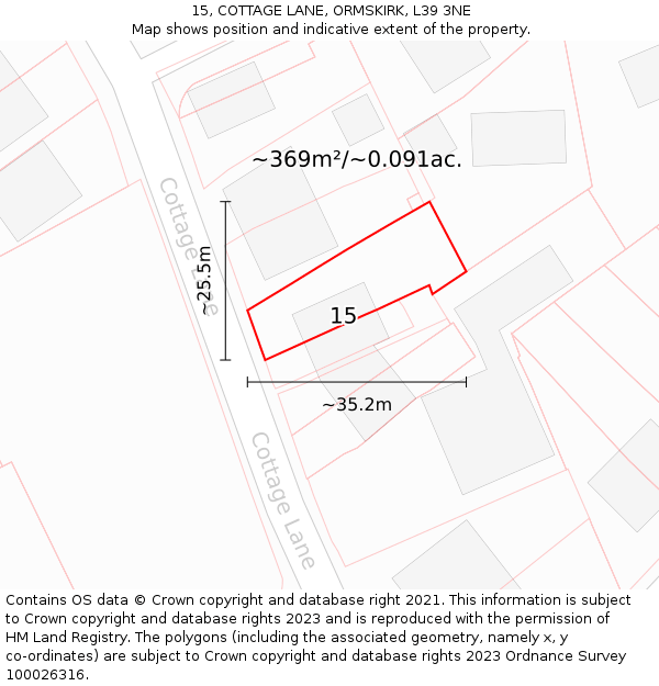 15, COTTAGE LANE, ORMSKIRK, L39 3NE: Plot and title map