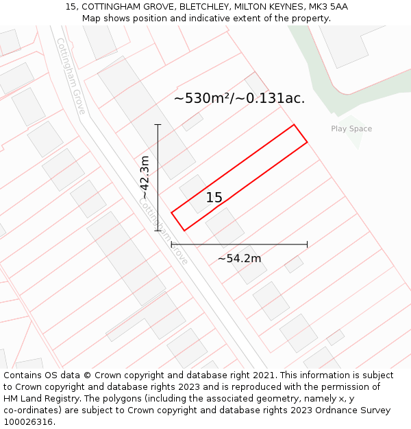 15, COTTINGHAM GROVE, BLETCHLEY, MILTON KEYNES, MK3 5AA: Plot and title map