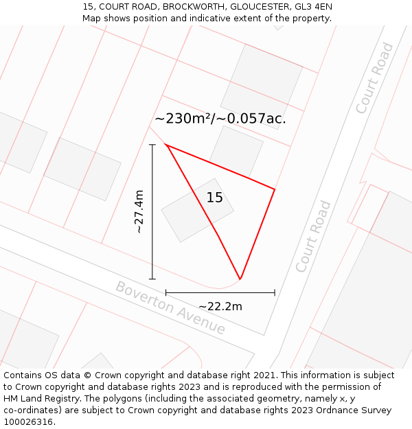 15, COURT ROAD, BROCKWORTH, GLOUCESTER, GL3 4EN: Plot and title map