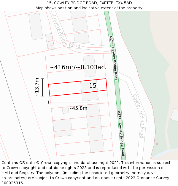 15, COWLEY BRIDGE ROAD, EXETER, EX4 5AD: Plot and title map