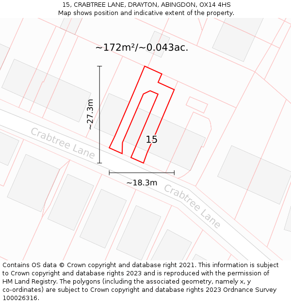 15, CRABTREE LANE, DRAYTON, ABINGDON, OX14 4HS: Plot and title map