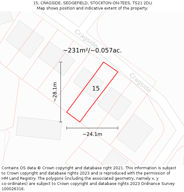 15, CRAGSIDE, SEDGEFIELD, STOCKTON-ON-TEES, TS21 2DU: Plot and title map