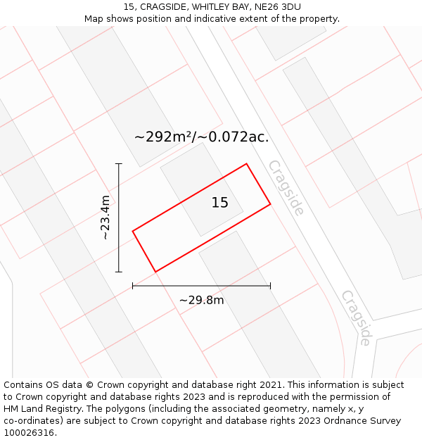 15, CRAGSIDE, WHITLEY BAY, NE26 3DU: Plot and title map