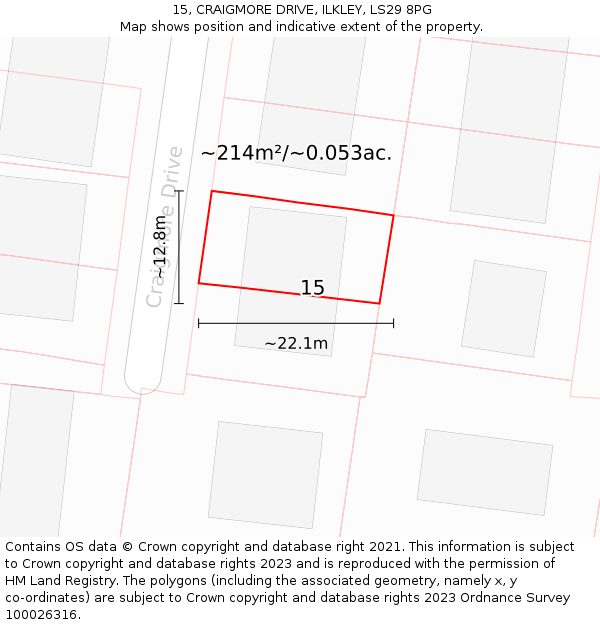 15, CRAIGMORE DRIVE, ILKLEY, LS29 8PG: Plot and title map