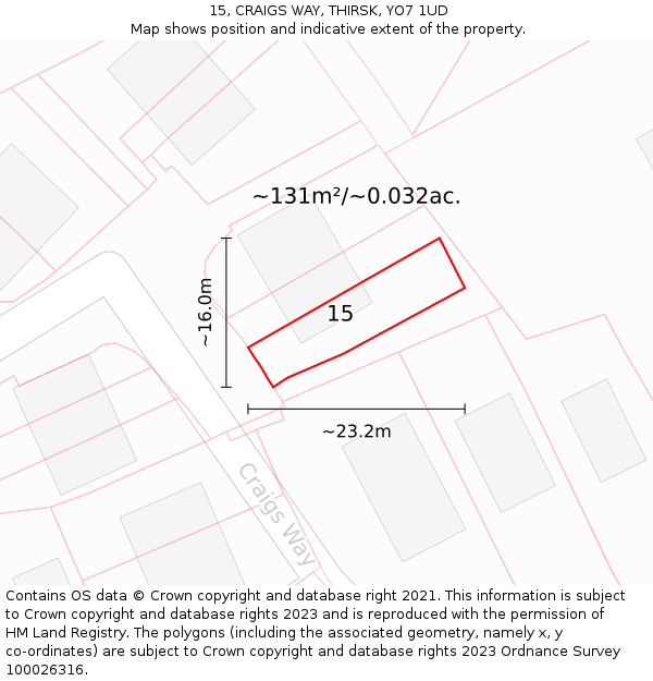 15, CRAIGS WAY, THIRSK, YO7 1UD: Plot and title map