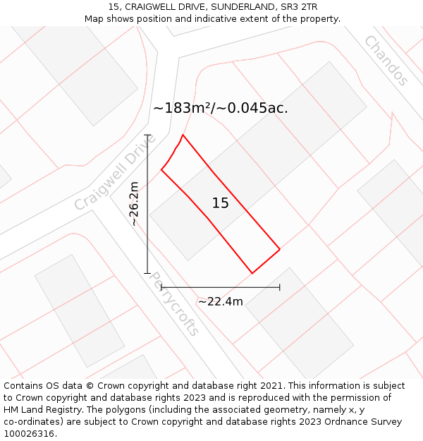 15, CRAIGWELL DRIVE, SUNDERLAND, SR3 2TR: Plot and title map