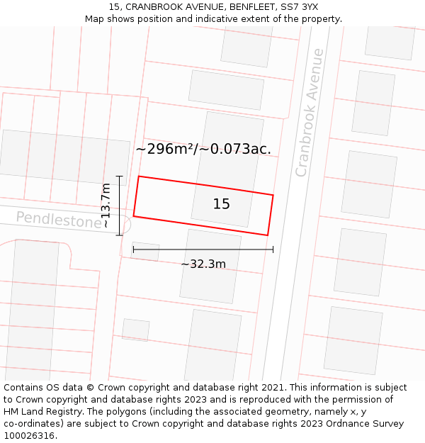 15, CRANBROOK AVENUE, BENFLEET, SS7 3YX: Plot and title map