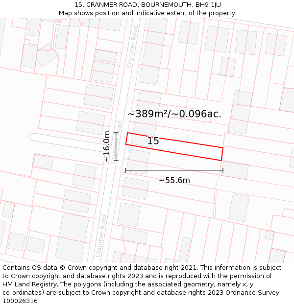 15, CRANMER ROAD, BOURNEMOUTH, BH9 1JU: Plot and title map