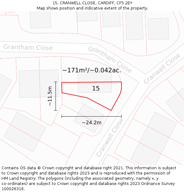15, CRANWELL CLOSE, CARDIFF, CF5 2EY: Plot and title map