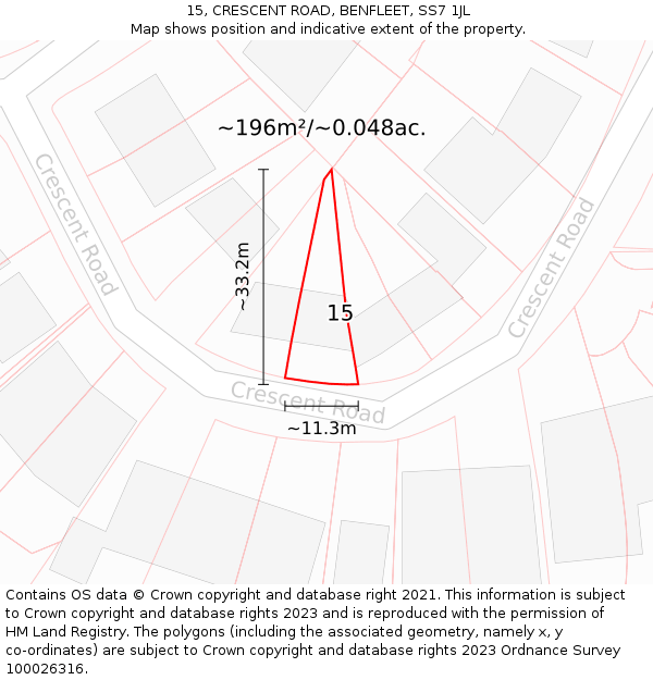 15, CRESCENT ROAD, BENFLEET, SS7 1JL: Plot and title map