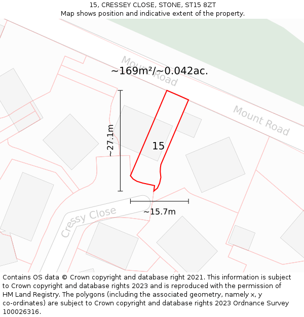 15, CRESSEY CLOSE, STONE, ST15 8ZT: Plot and title map