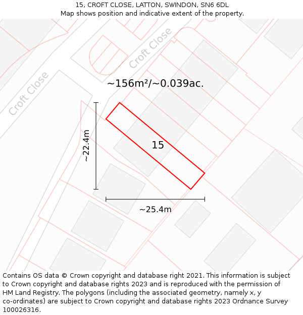 15, CROFT CLOSE, LATTON, SWINDON, SN6 6DL: Plot and title map