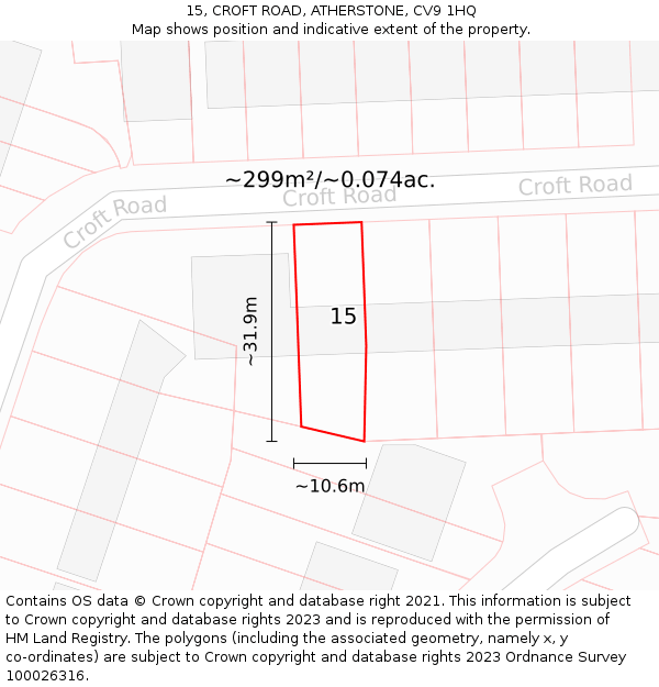 15, CROFT ROAD, ATHERSTONE, CV9 1HQ: Plot and title map