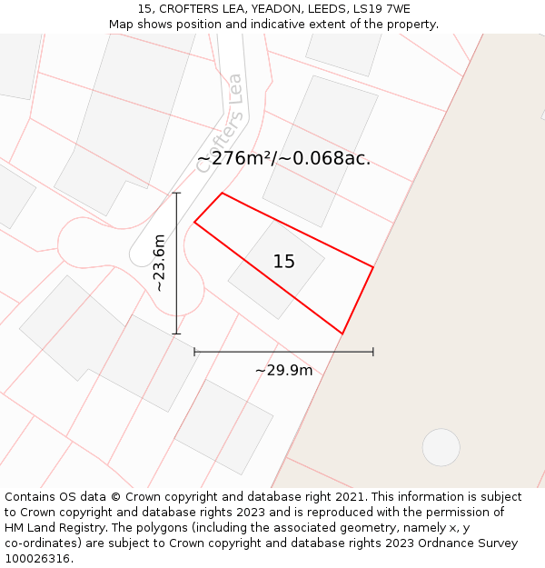 15, CROFTERS LEA, YEADON, LEEDS, LS19 7WE: Plot and title map