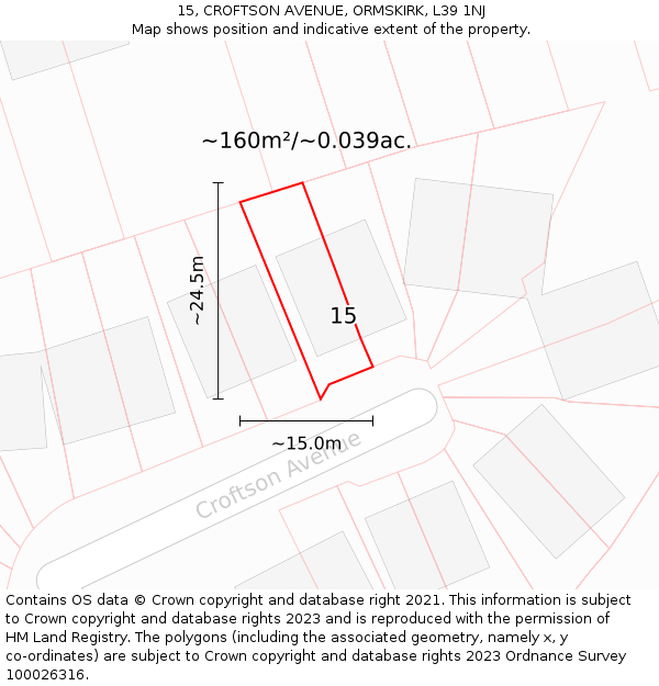 15, CROFTSON AVENUE, ORMSKIRK, L39 1NJ: Plot and title map