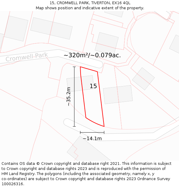 15, CROMWELL PARK, TIVERTON, EX16 4QL: Plot and title map