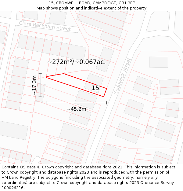 15, CROMWELL ROAD, CAMBRIDGE, CB1 3EB: Plot and title map