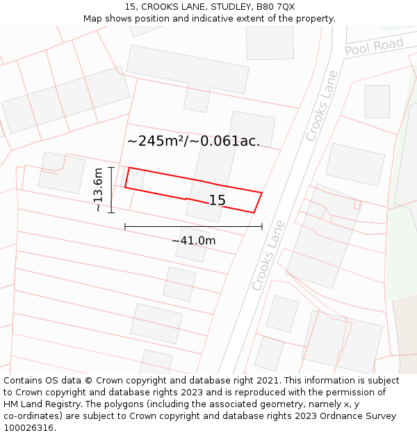 15, CROOKS LANE, STUDLEY, B80 7QX: Plot and title map