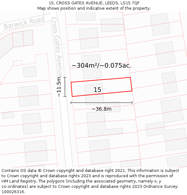 15, CROSS GATES AVENUE, LEEDS, LS15 7QF: Plot and title map