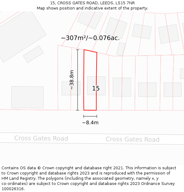 15, CROSS GATES ROAD, LEEDS, LS15 7NR: Plot and title map