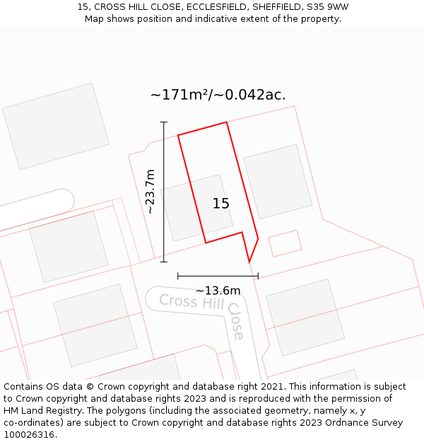 15, CROSS HILL CLOSE, ECCLESFIELD, SHEFFIELD, S35 9WW: Plot and title map