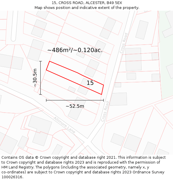 15, CROSS ROAD, ALCESTER, B49 5EX: Plot and title map