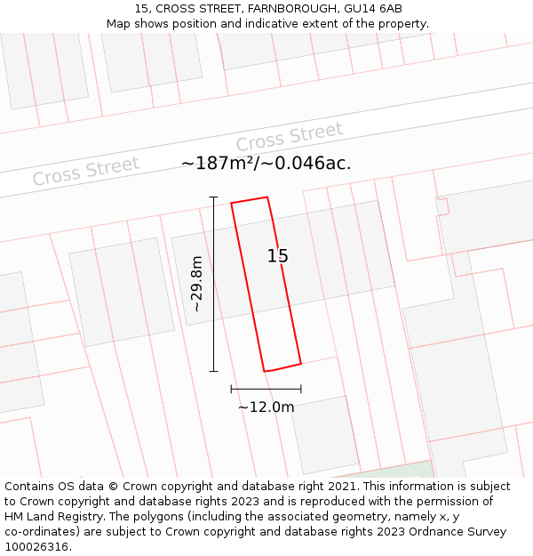 15, CROSS STREET, FARNBOROUGH, GU14 6AB: Plot and title map