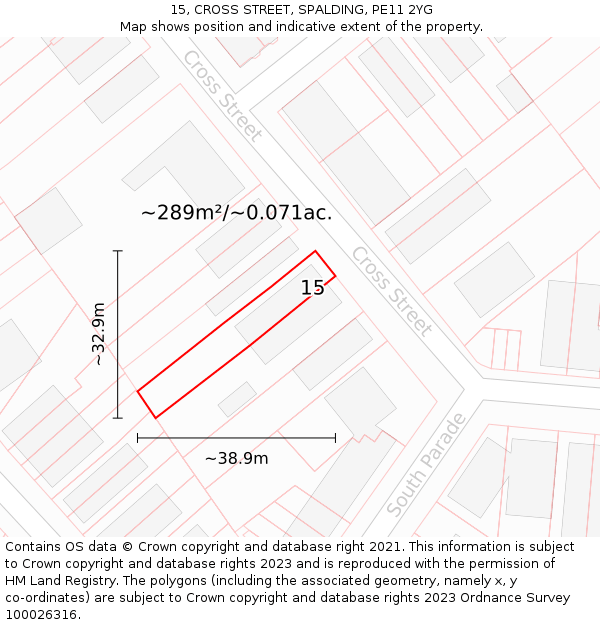 15, CROSS STREET, SPALDING, PE11 2YG: Plot and title map