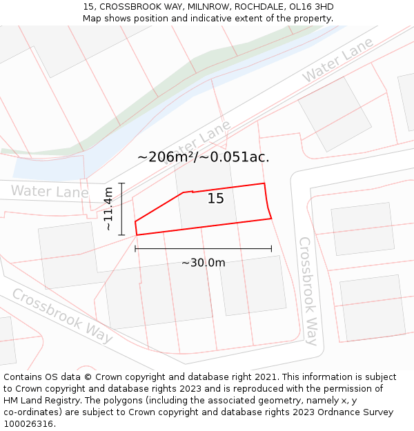 15, CROSSBROOK WAY, MILNROW, ROCHDALE, OL16 3HD: Plot and title map