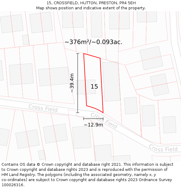 15, CROSSFIELD, HUTTON, PRESTON, PR4 5EH: Plot and title map