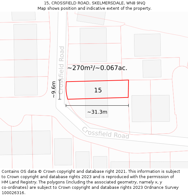 15, CROSSFIELD ROAD, SKELMERSDALE, WN8 9NQ: Plot and title map