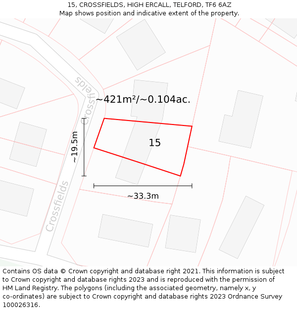 15, CROSSFIELDS, HIGH ERCALL, TELFORD, TF6 6AZ: Plot and title map