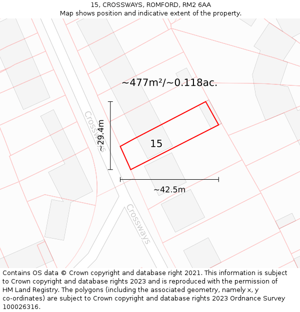 15, CROSSWAYS, ROMFORD, RM2 6AA: Plot and title map