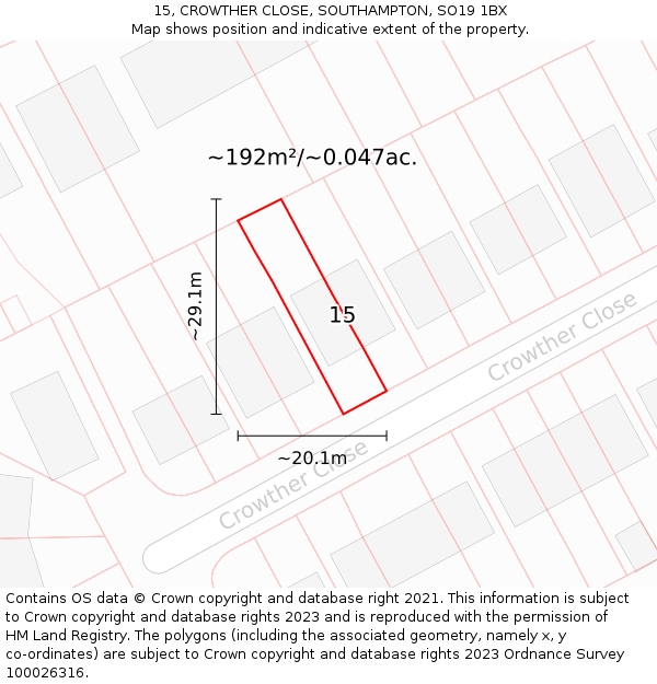 15, CROWTHER CLOSE, SOUTHAMPTON, SO19 1BX: Plot and title map