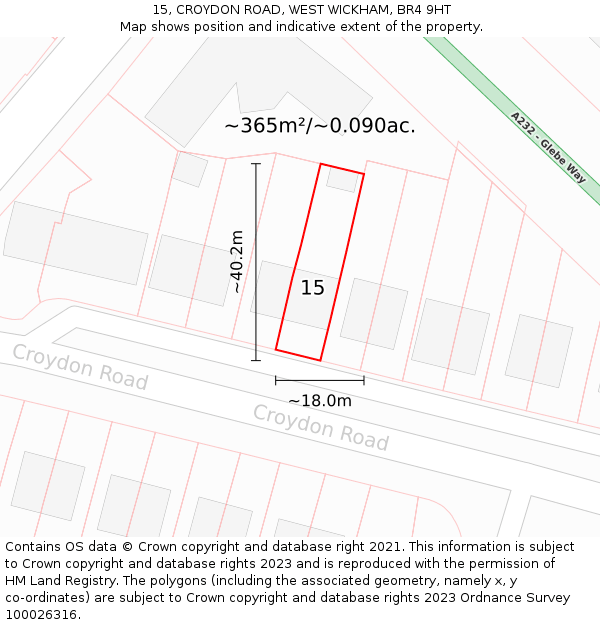 15, CROYDON ROAD, WEST WICKHAM, BR4 9HT: Plot and title map