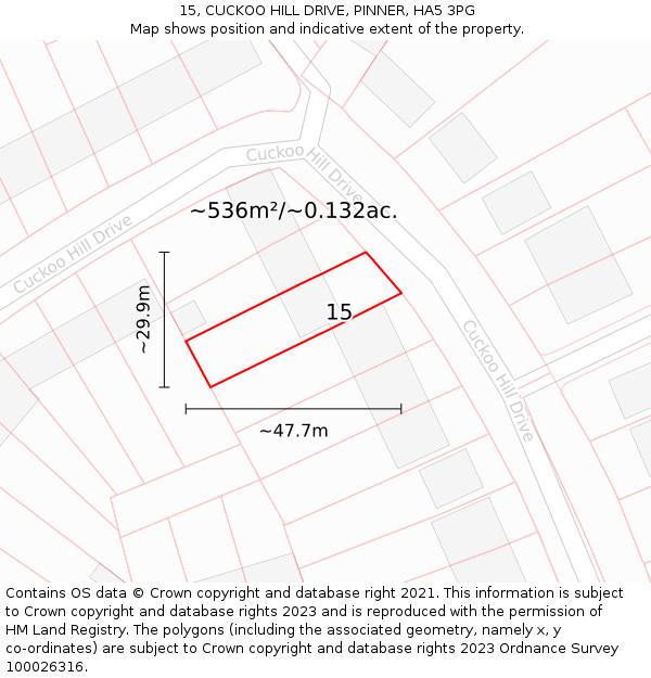 15, CUCKOO HILL DRIVE, PINNER, HA5 3PG: Plot and title map