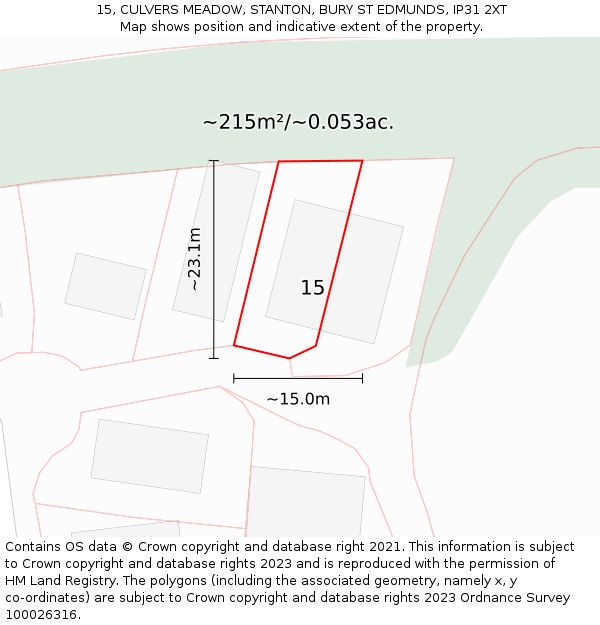 15, CULVERS MEADOW, STANTON, BURY ST EDMUNDS, IP31 2XT: Plot and title map