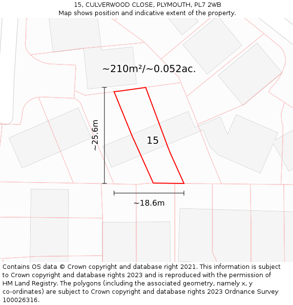 15, CULVERWOOD CLOSE, PLYMOUTH, PL7 2WB: Plot and title map