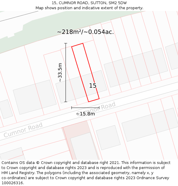15, CUMNOR ROAD, SUTTON, SM2 5DW: Plot and title map