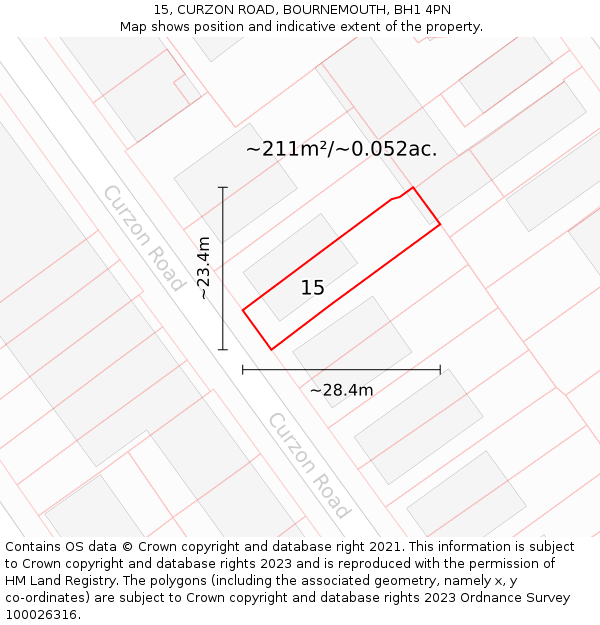 15, CURZON ROAD, BOURNEMOUTH, BH1 4PN: Plot and title map